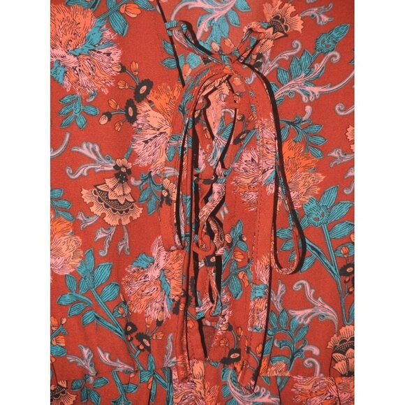 The Hanger Ladies Boho Maroon Shorts Romper Size M Long Sleeve Lined Lace Up - Picture 3 of 9